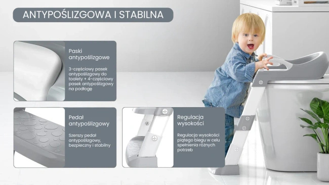 Extralink Kids | Nakładka na sedes ze stopniem | szara, do nauki WC, dla dzieci, drabinka do deski, na toaletę