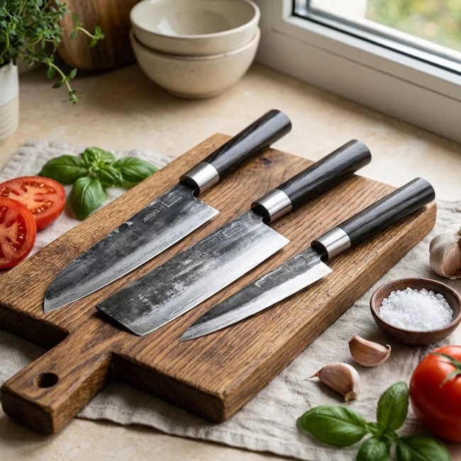 Samura Super 5 zestaw 3 noży: Santoku 18cm, Nakiri 17cm, Utility 16cm