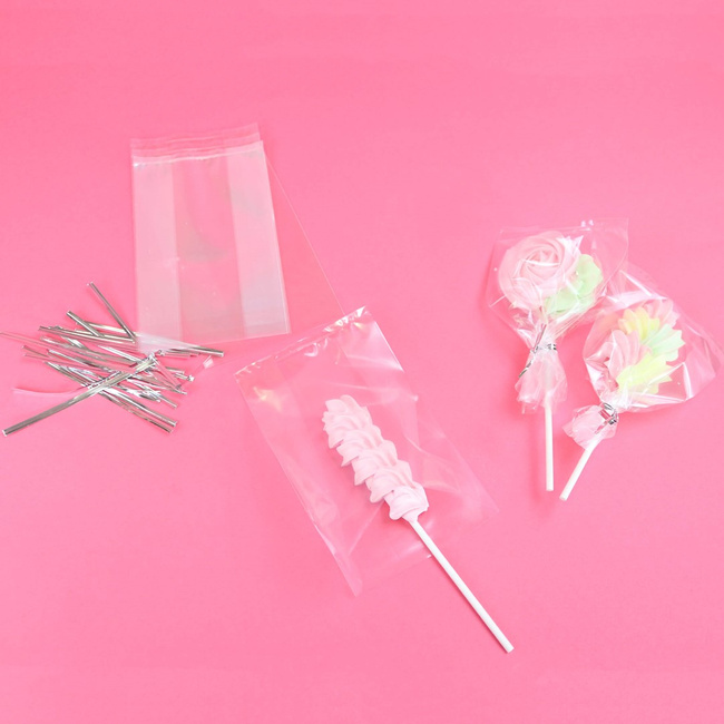 Torebki na cake pops PME ze srebrnymi wstążkami, 15,2 x 9,5 cm