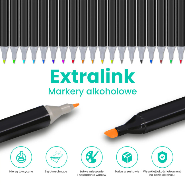 Markery alkoholowe Extralink, duży zestaw 120 sztuk, dwustronne