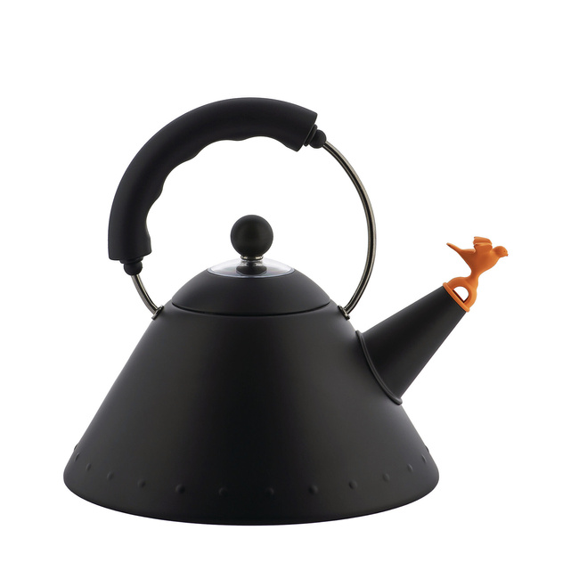 Czajnik z gwizdkiem, Ptaszek, Czarny mat 9093 - Alessi