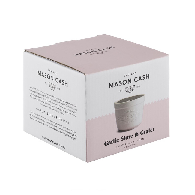 Pojemnik na czosnek z tarką Mason Cash Innovative Kitchen, kamionka, biało-szary