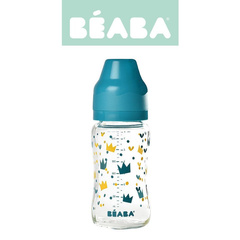 Beaba Butelka szklana szerokootworowa 240 ml Yellow / Blue Crown