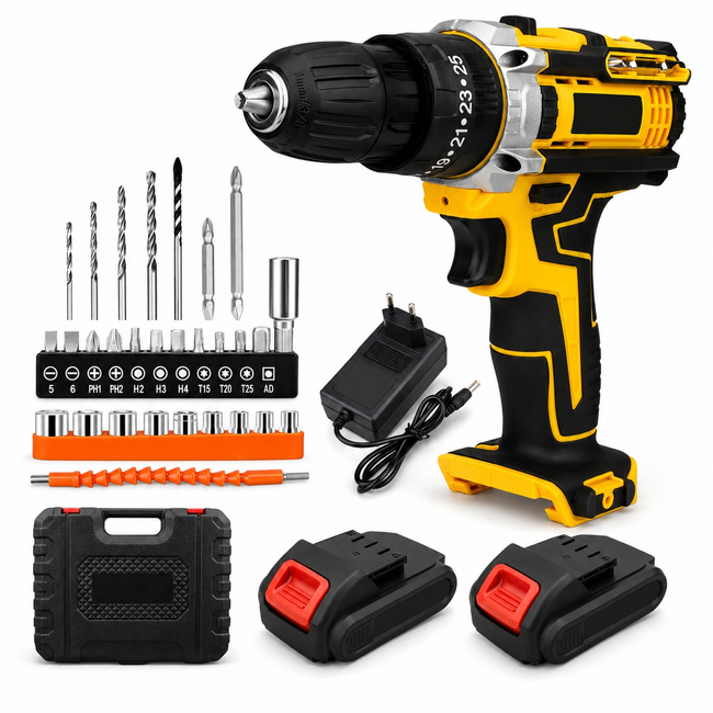Extralink Tools | Wiertarko-wkrętarka akumulatorowa | Żółta + 2 akumulatory
