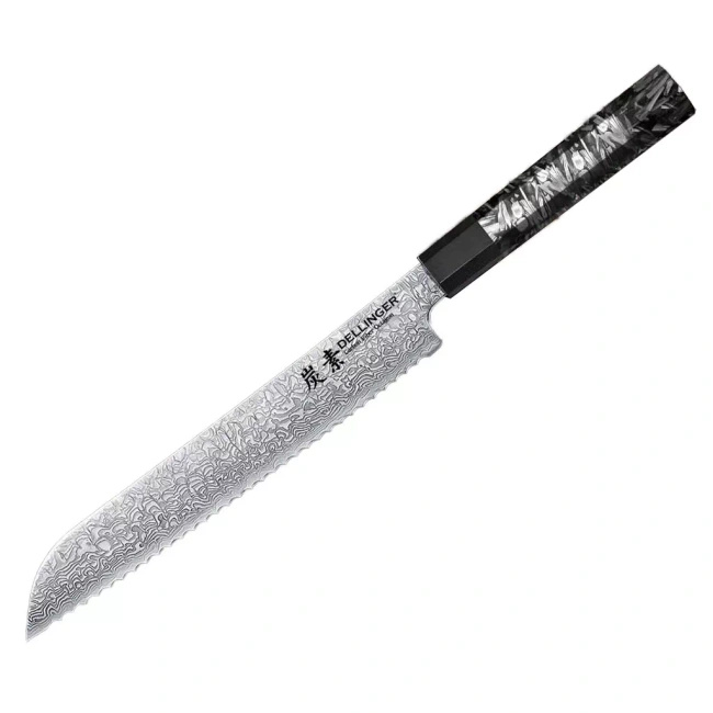 Nóż do pieczywa Dellinger Carbon Fiber Octagon 21,5 cm, stal damasceńska VG-10
