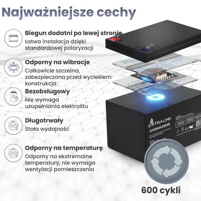 Extralink Agm 12V 9Ah | Akumulator | bezobsługowy