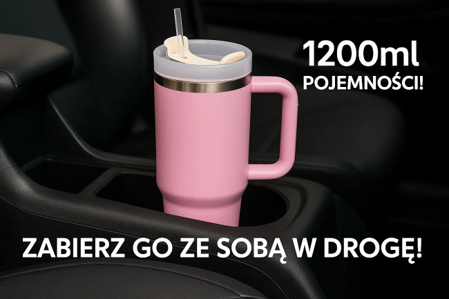 EXTRALINK Black Forest kubek termiczny 1200ml z uchwytem i słomką pudrowy róż