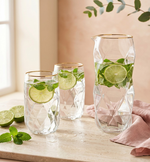 Szklanki i karafka 1000 ml Geo Gold - Vialli Design
