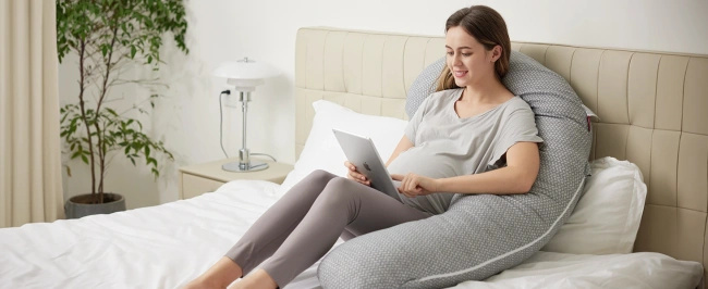 Momcozy PP006 | Poduszka ciążowa w kształcie litery F | Szara