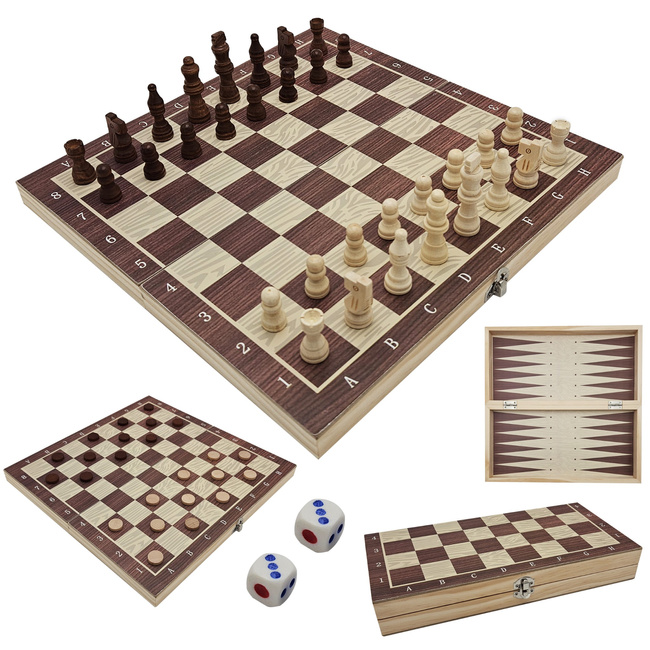 Extralink Toys | Gra planszowa | Drewniane szachy 3w1: Warcaby + Szachy + Tryktrak