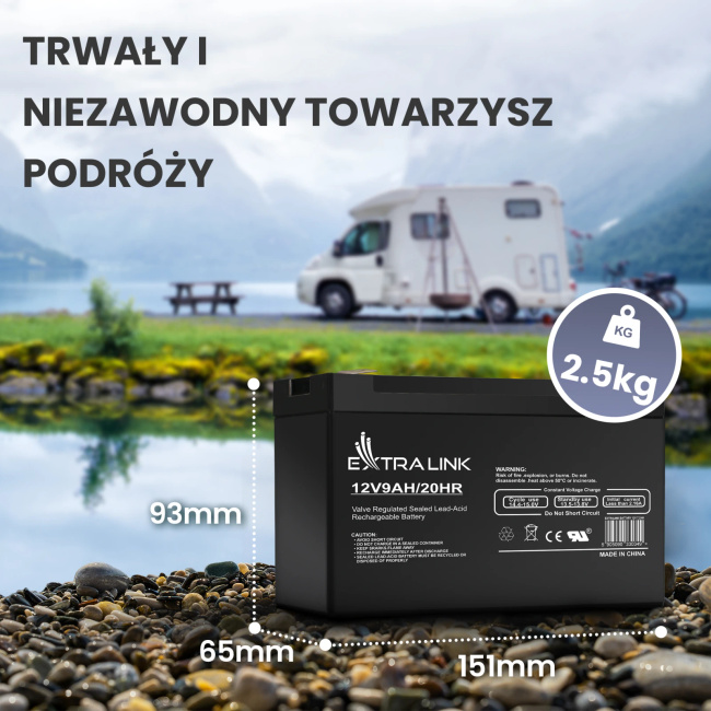 Extralink Agm 12V 9Ah | Akumulator | bezobsługowy