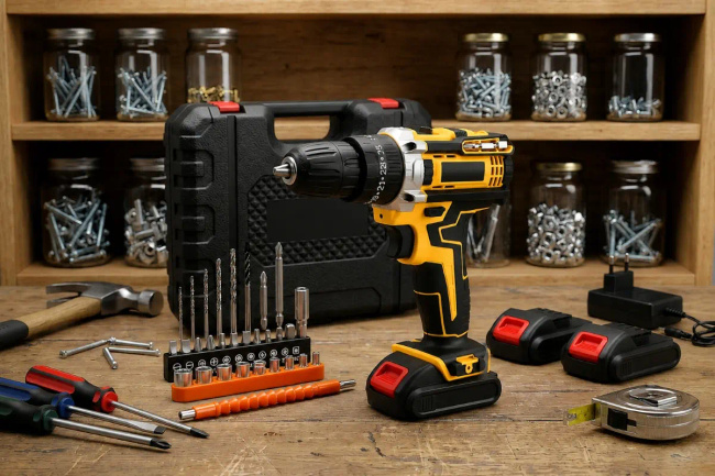 Extralink Tools | wiertarko-wkrętarka akumulatorowa | żółta + 2 akumulatory