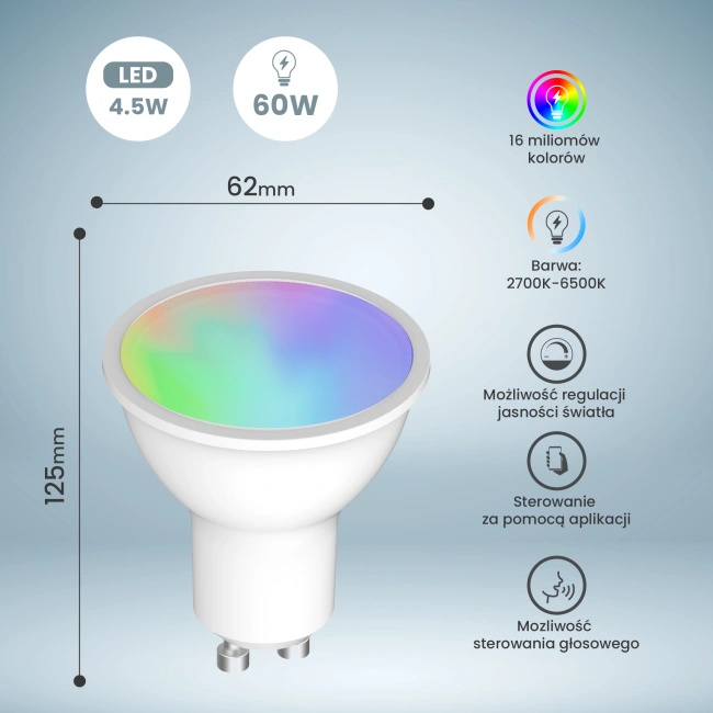 Extralink Smartlife | Żarówka LED | GU10 G10 2700-6500K WiFi 220-240V, Tuya