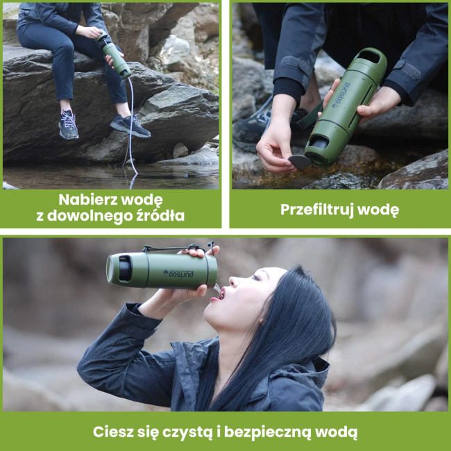 Extralink Purisoo+ zielona butelka 400ml z systemem filtrującym UF Acf pompką