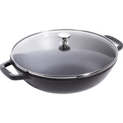 Wok żeliwny z pokrywką 30 cm, czarny - Staub