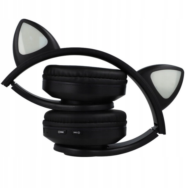 EXTRALINK Kids Headphones Pro Czarne Słuchawki przewodowe dla dzieci Kocie Uszy