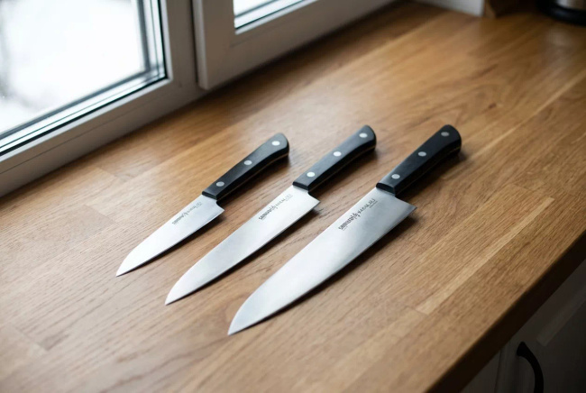 Zestaw 3 Noży Kuchennych Samura Harakiri SHR-0220B - Stal Nierdzewna AUS-8, Czarna Rękojeść ABS