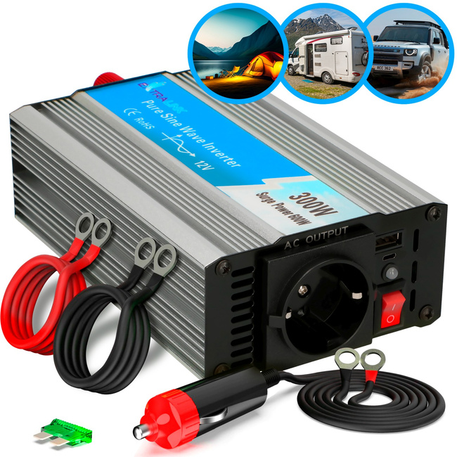 Przetwornica napięcia Extralink OPIP-300W, 12 V na 230 V, czysty sinus, 300 W
