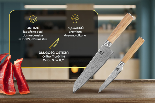 Shiori - 2-Set Orību Murō i Sifu zestaw dwóch noży ze stali damasceńskiej