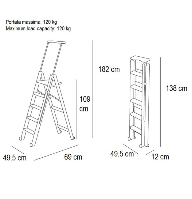Arredamenti Tuscania 5 Drewniana drabina - 182 x 50 cm, Brązowy