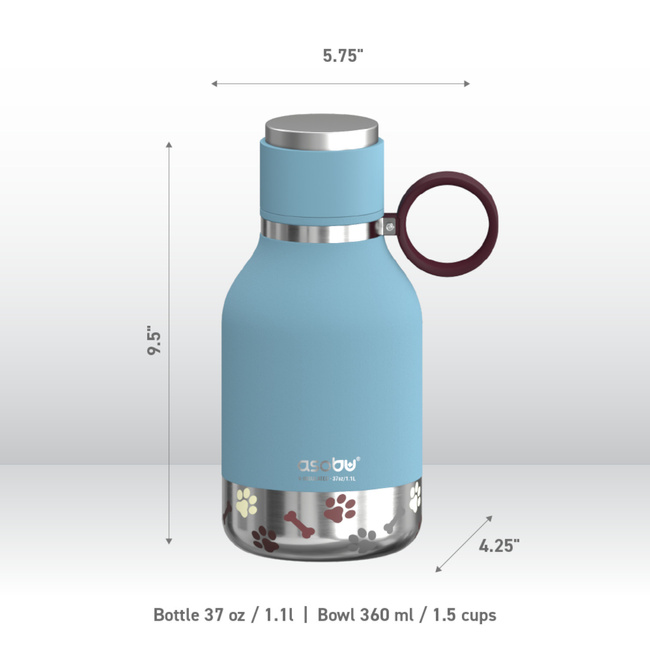 ASOBU Butelka STAINLESS z miską dla psa niebieska, 975ml