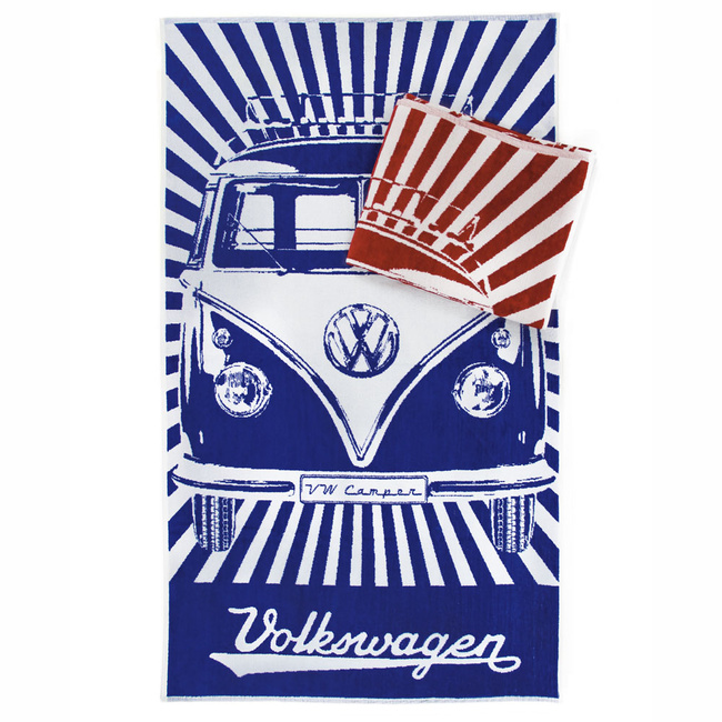 Vw Ręcznik plażowy, bawełniany, Bus Stripes/Red