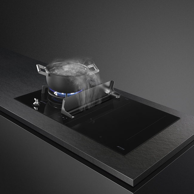 Smeg - Okap wyspowy Universal Kdh12Wld Czarne szkło + Stal nierdzewna