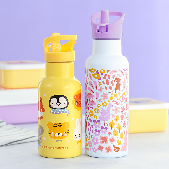 Butelka termiczna dla dzieci A Little Lovely Company Animal Friends 350 ml, żółta