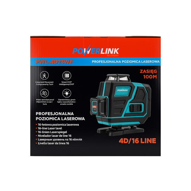 Poziomica laserowa Extralink Powerlink PWL-4D16, 16 linii 4D, z pilotem i statywem