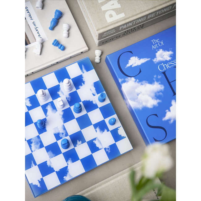 Szachy Printworks Chess Clouds, drewniane figury, plansza z akrylem, wzór chmur