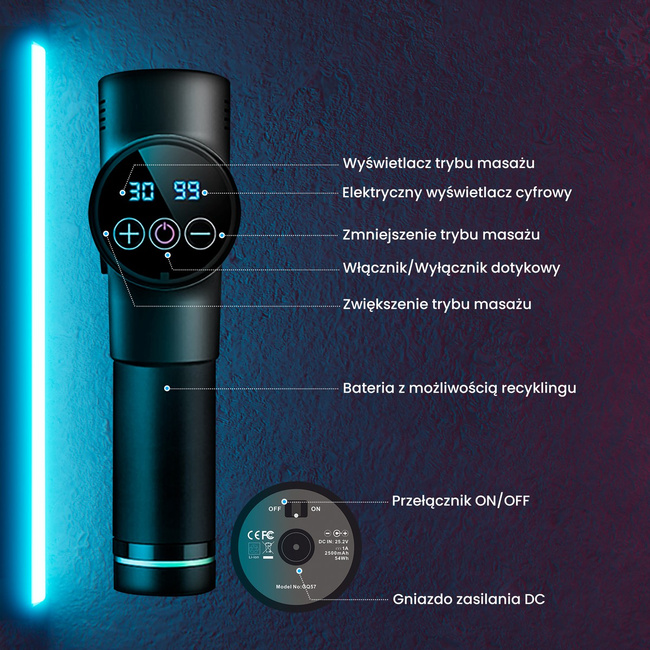 Extralink Massage Gun Pro Pistolet Do Masażu 3800 Rpm, 6 Końcówek Wymiennych