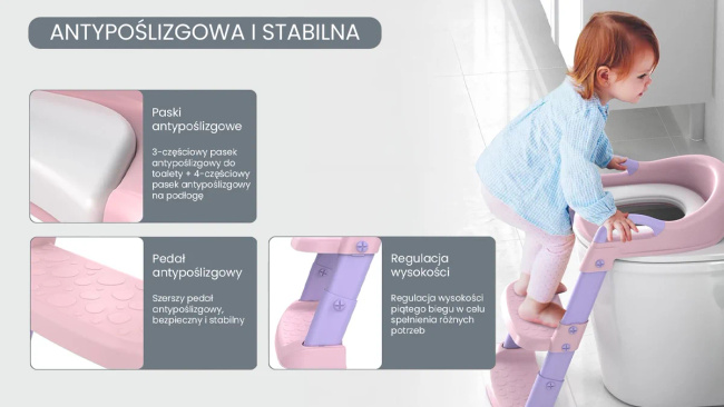 EXTRALINK Składana Nakładka na Sedes WC z Drabinką Uchwytami i Kołnierzem Ochronnym Różowa