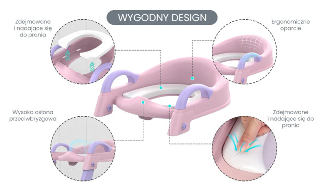 EXTRALINK Składana Nakładka na Sedes WC z Drabinką Uchwytami i Kołnierzem Ochronnym Różowa