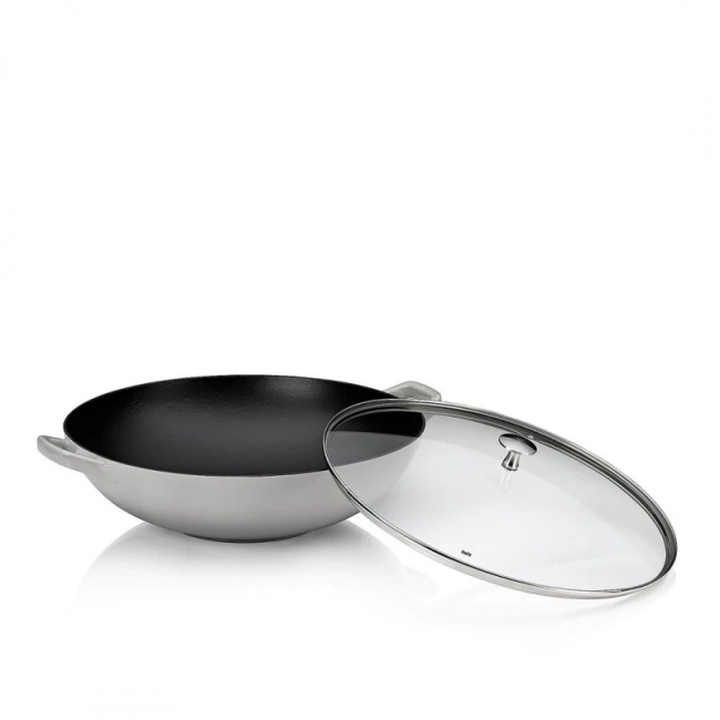 Wok żeliwny 36 cm + pokrywa 4 l jasnoszary Calido - Kela
