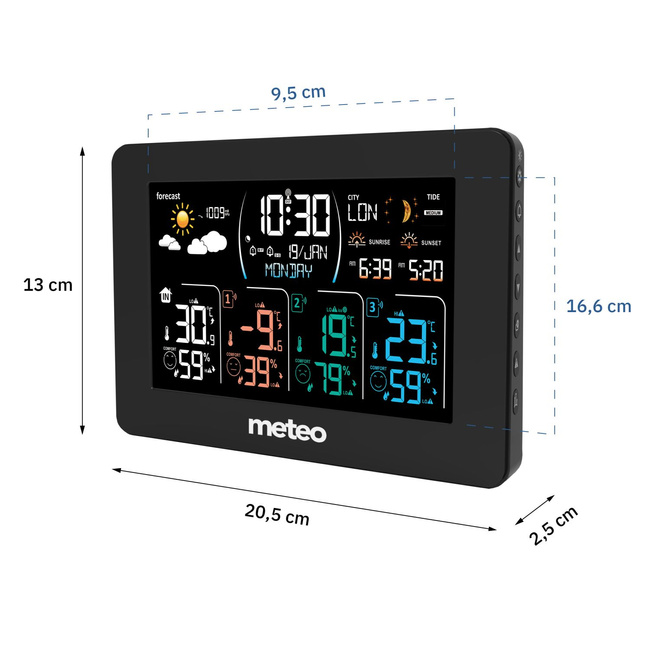 Stacja Pogody Sp108 Z Dcf +3 Czujniki Czarna