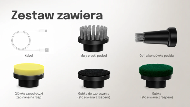 Extralink Powerlink | Szczotka z Wymiennymi Końcówkami | Wbudowany Akumulator, Czarna
