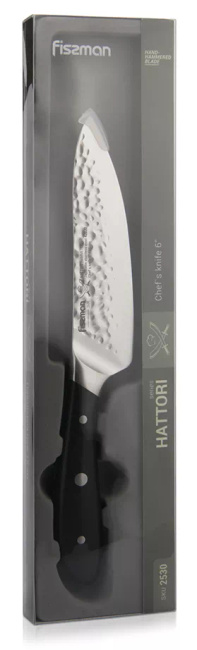 Mały nóż szefa kuchni Fissman Hattori 16 cm, młotkowane ostrze ze stali 420J2