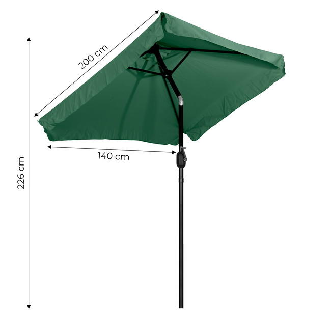 Prostokątny Duży Parasol Ogrodowy Skośny Łamany Z Korbą Zielony 200 X 140 Cm