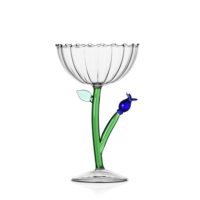 Kieliszki do szampana Coupe optyczne niebieski kwiat 18 cm - Ichendorf Milano