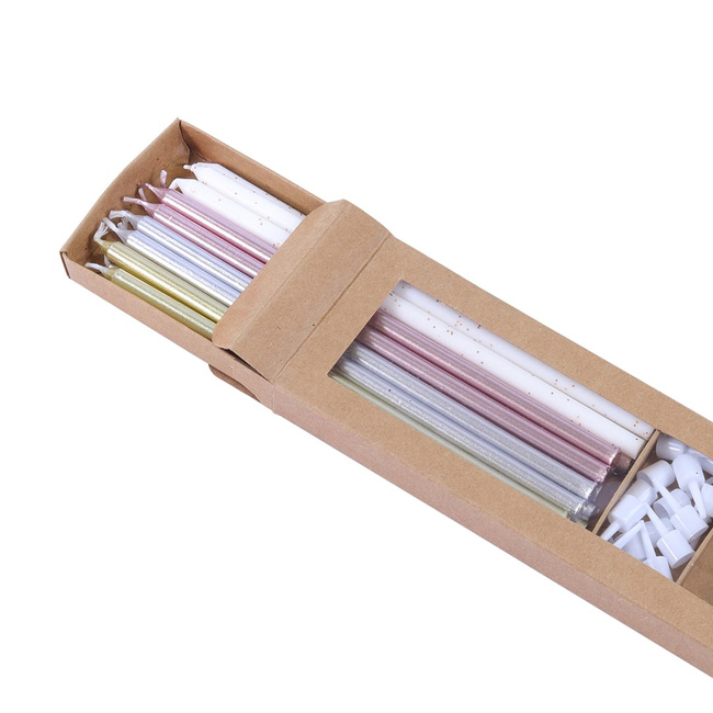 Pme Zestaw 16 Wysokich Świeczek Z Podstawkami 18 Cm Wielokolorowy