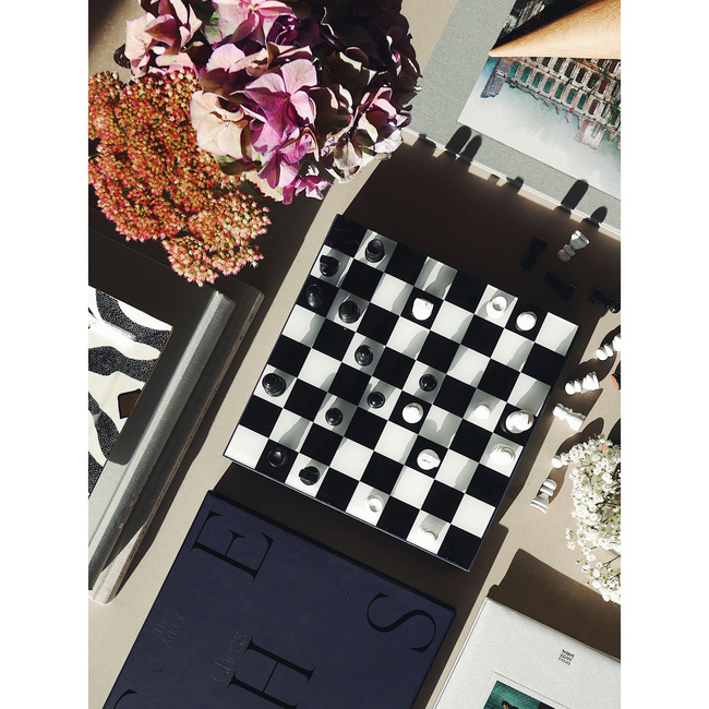 Szachy Printworks Art of Chess, drewniane figury, plansza z akrylem, czarno-srebrne