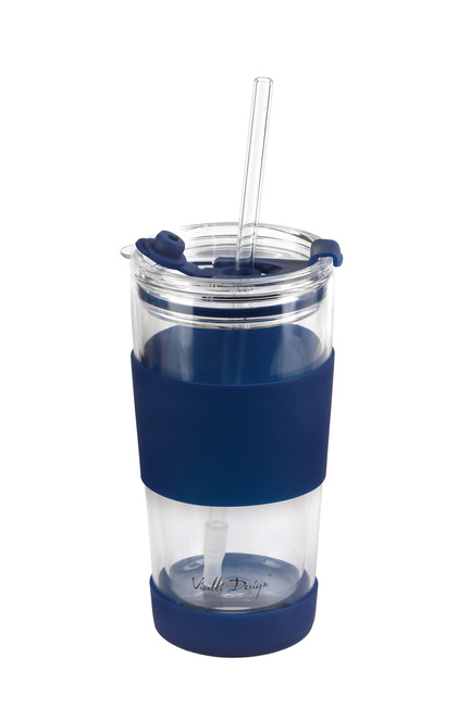 Kubek Termiczny Szklany Ze Słomką 600 Ml Granatowy Fuori 30381 - Vialli Design