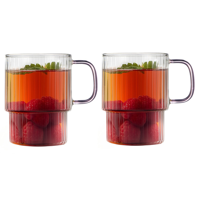 Szklanki ryflowane borokrzemowe z różowym uchem 350ml zestaw 2 szt Livio Vialli Design