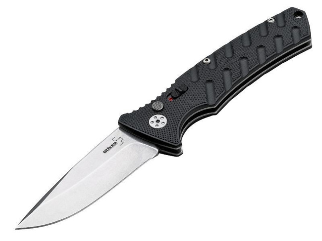 Nóż automatyczny Boker Plus Strike 01BO400, ostrze 8,5 cm AUS-8, rękojeść aluminiowa