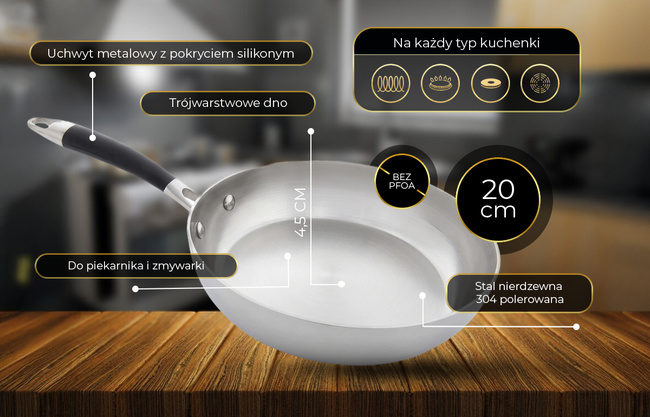 Shiori - Stainless Steel 304 Pro patelnia bez powłoki indukcja 20 cm