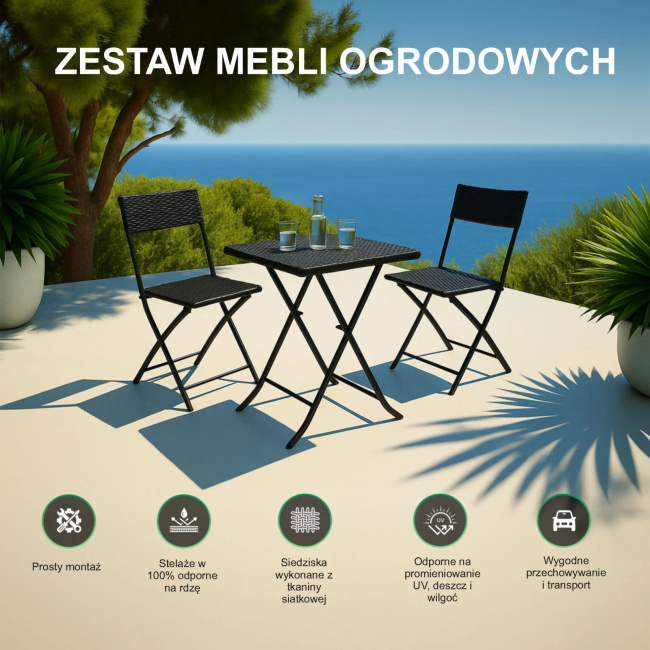 EXTRALINK Black Forest mały zestaw mebli ogrodowych dwa krzesła stolik czarny
