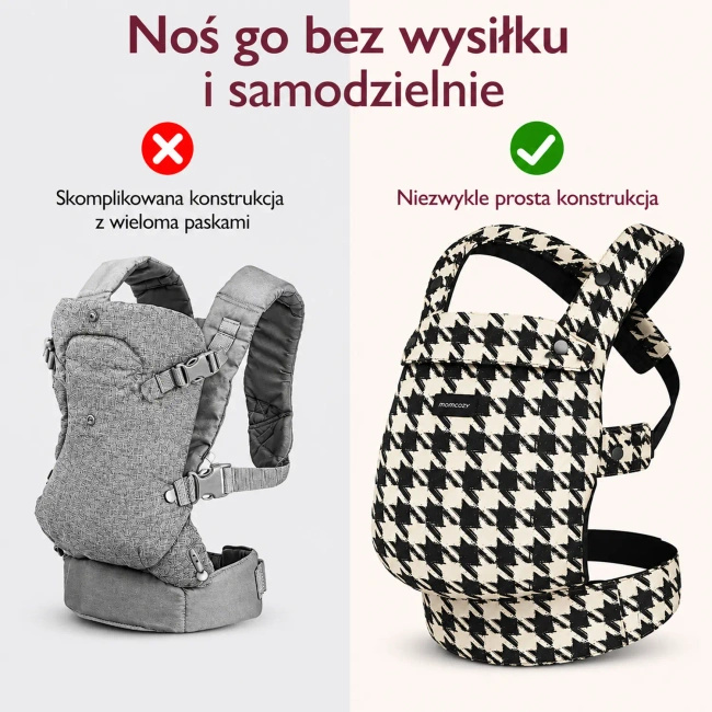 Nosidełko dla dzieci Momcozy BC001, trzy pozycje noszenia, wzór krata