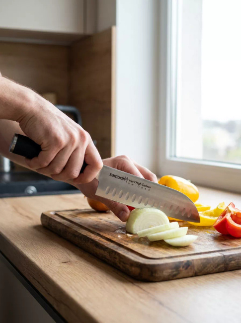 Samura MO-V Nóż Santoku Hollow Ground Ostrze 18 cm