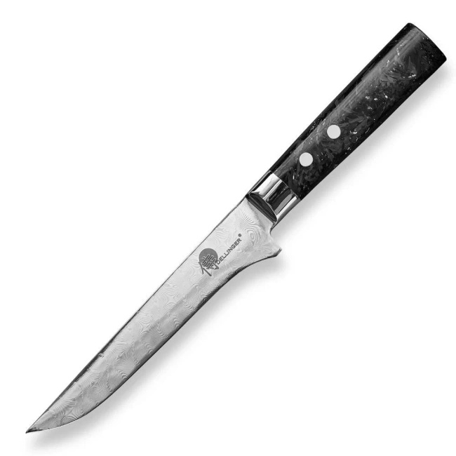 Nóż do trybowania Dellinger Carbon Fragment K-H140B, damast 110 warstw, 15,5 cm