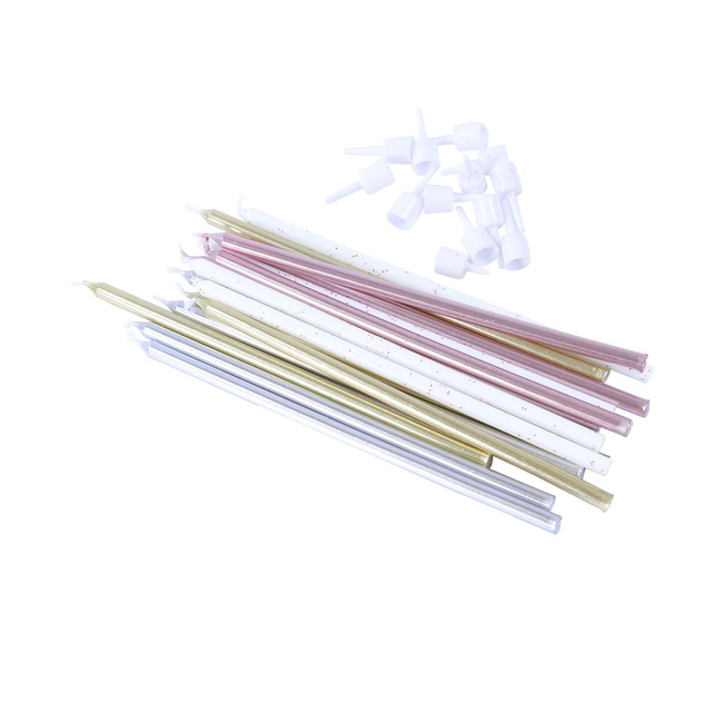 Pme Zestaw 16 Wysokich Świeczek Z Podstawkami 18 Cm Wielokolorowy